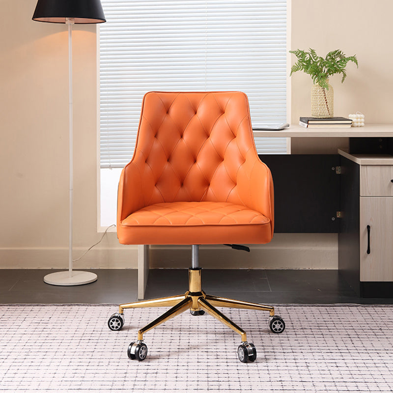 Tufted Upholstered Task Chair Modern Faux Leather Office Chair with Arms