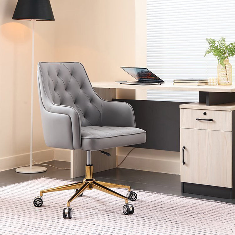 Tufted Upholstered Task Chair Modern Faux Leather Office Chair with Arms