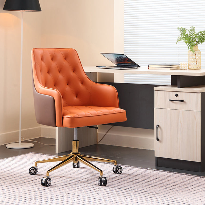 Tufted Upholstered Task Chair Modern Faux Leather Office Chair with Arms