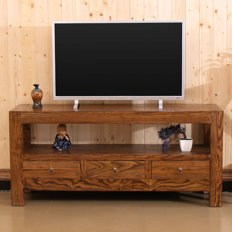 Contemporary Style TV Stand Elm Wood TV Cabinet with Drawers