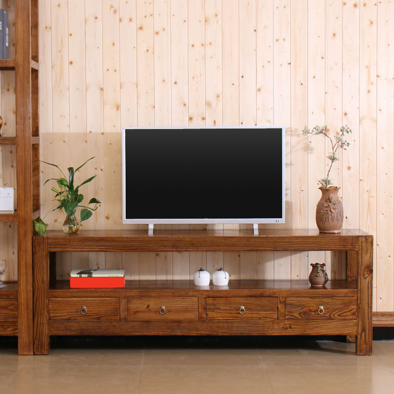 Contemporary Style TV Stand Elm Wood TV Cabinet with Drawers