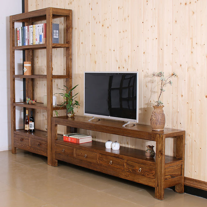 Contemporary Style TV Stand Elm Wood TV Cabinet with Drawers