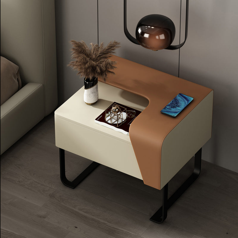 Modern Wooden Nightstand 19" Tall Sled Bedside Cabinet with Drawer