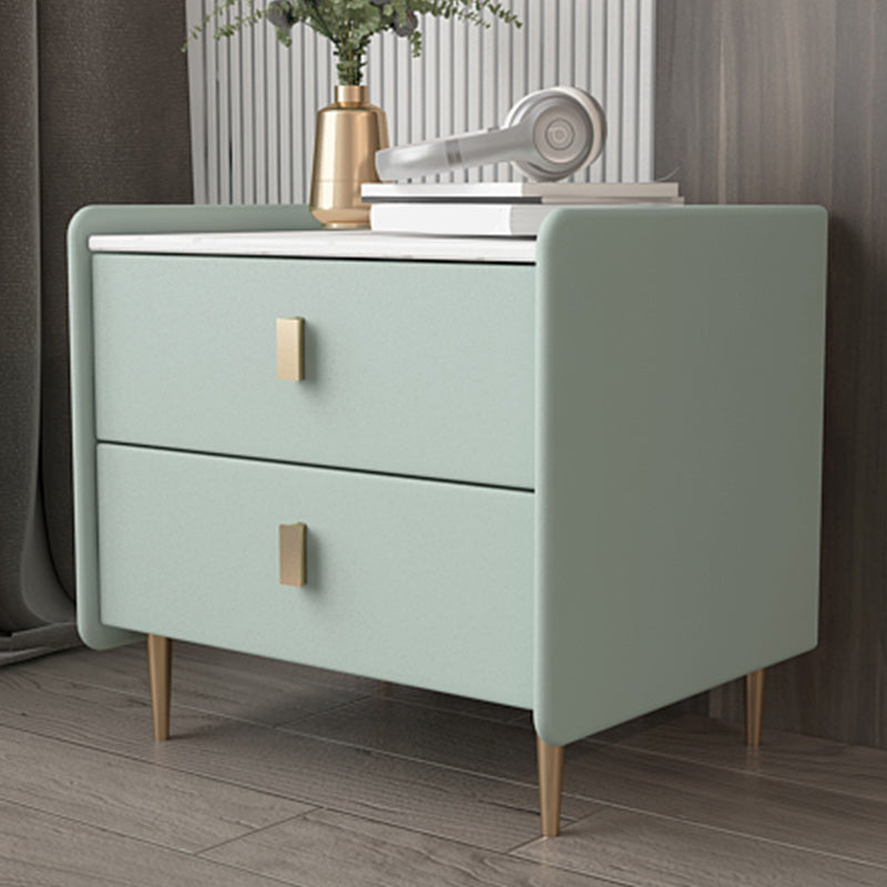 Leather Nightstand with 4 Legs Stone Top Night Table with Drawers