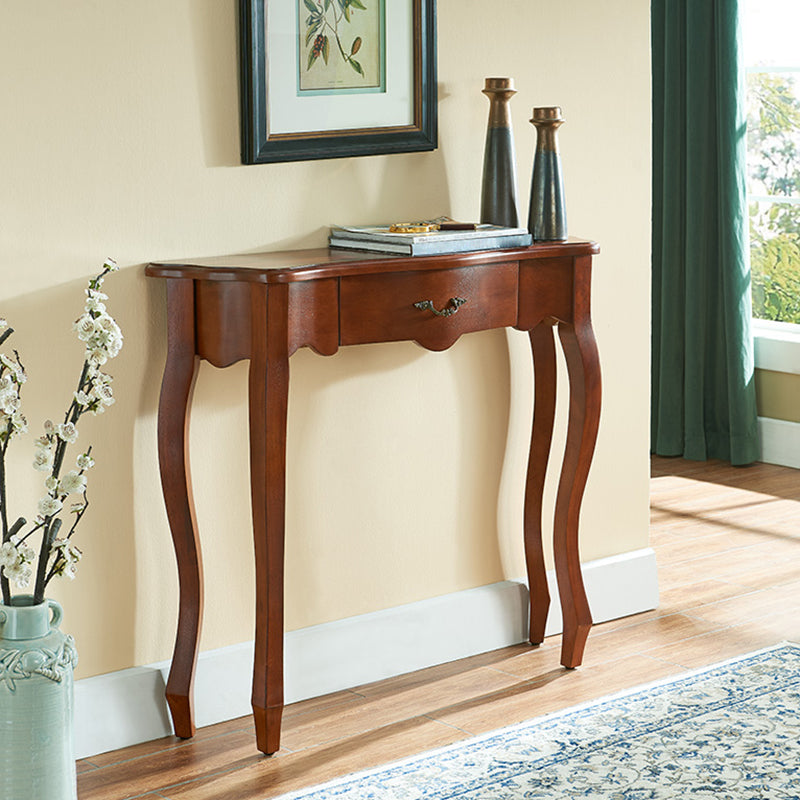 Mid-Century Modern Half Moon Console Table with Single Drawer in Brown /white