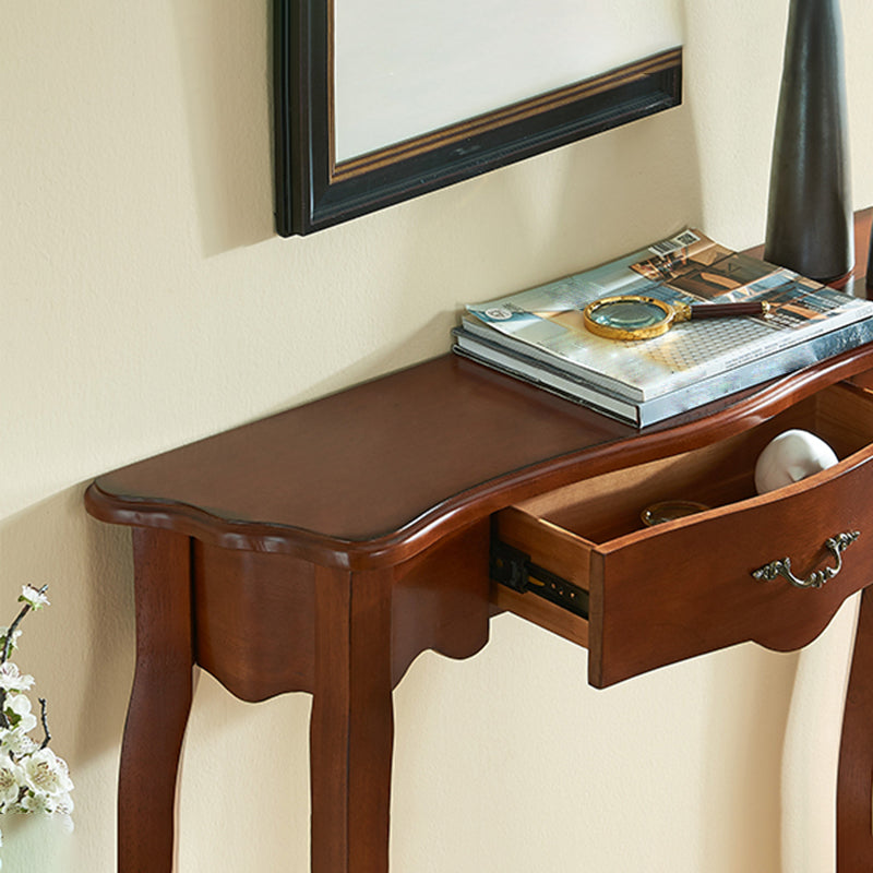 Mid-Century Modern Half Moon Console Table with Single Drawer in Brown /white