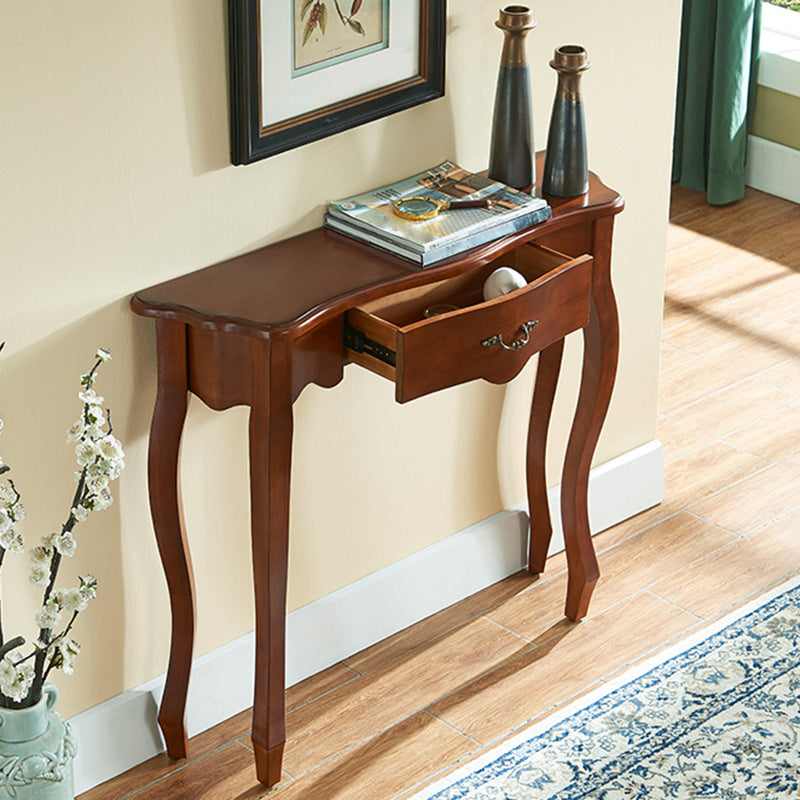 Mid-Century Modern Half Moon Console Table with Single Drawer in Brown /white