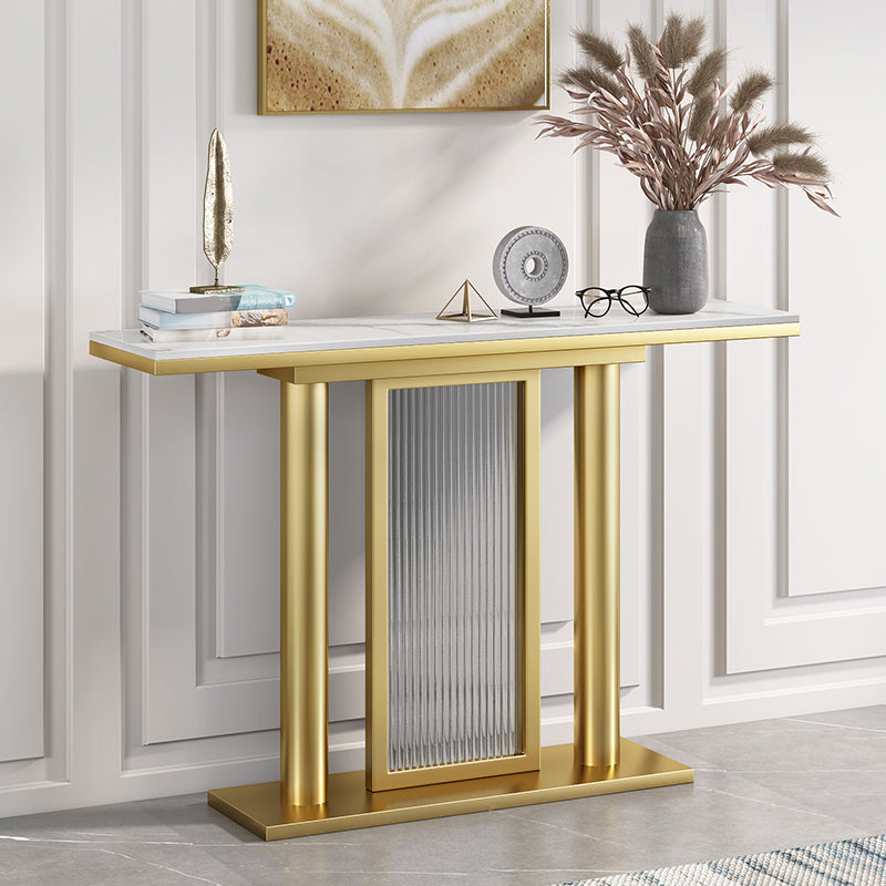 Rectangle Stone Top Accent Table with Pedestal Base for Hall