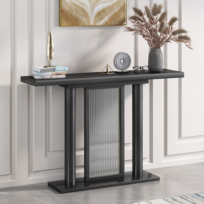 Rectangle Stone Top Accent Table with Pedestal Base for Hall