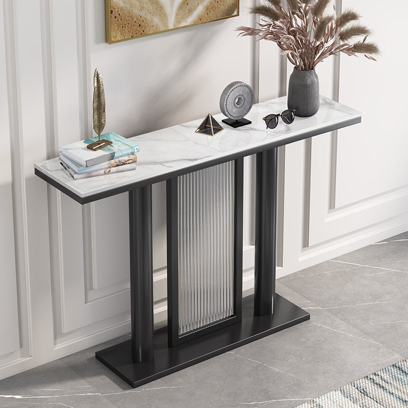 Rectangle Stone Top Accent Table with Pedestal Base for Hall