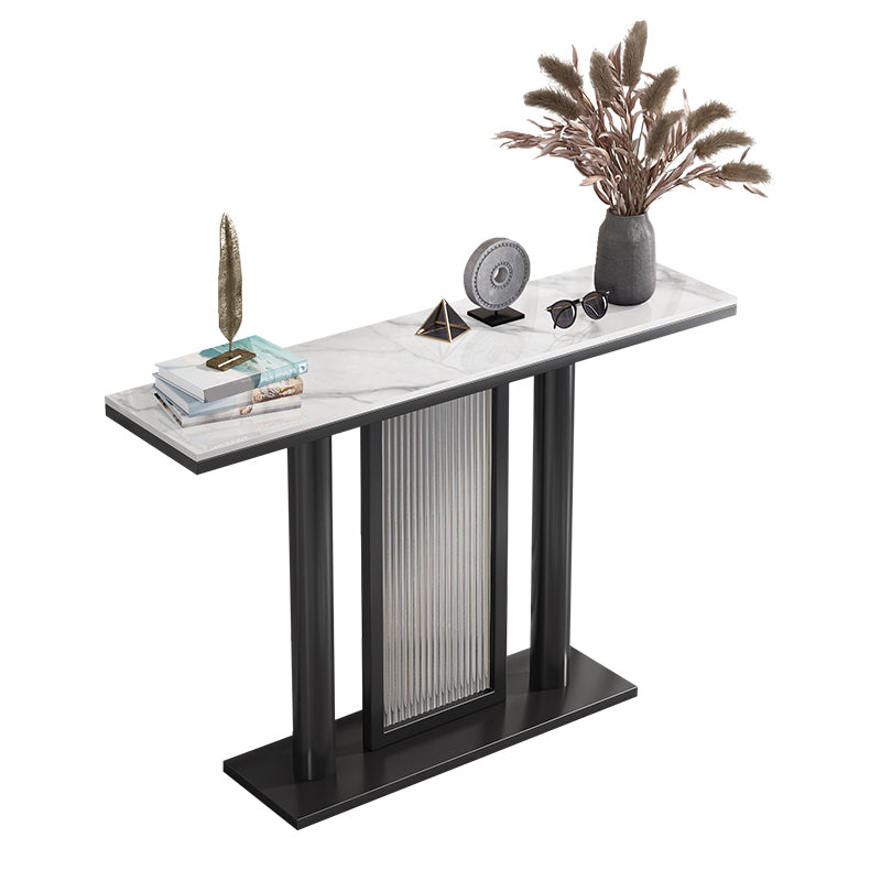 Rectangle Stone Top Accent Table with Pedestal Base for Hall