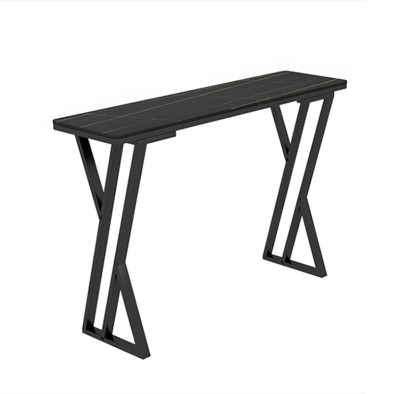 Stone Bar Dining Table Glam Rectangle Bar Table with Double Pedestal for Living Room