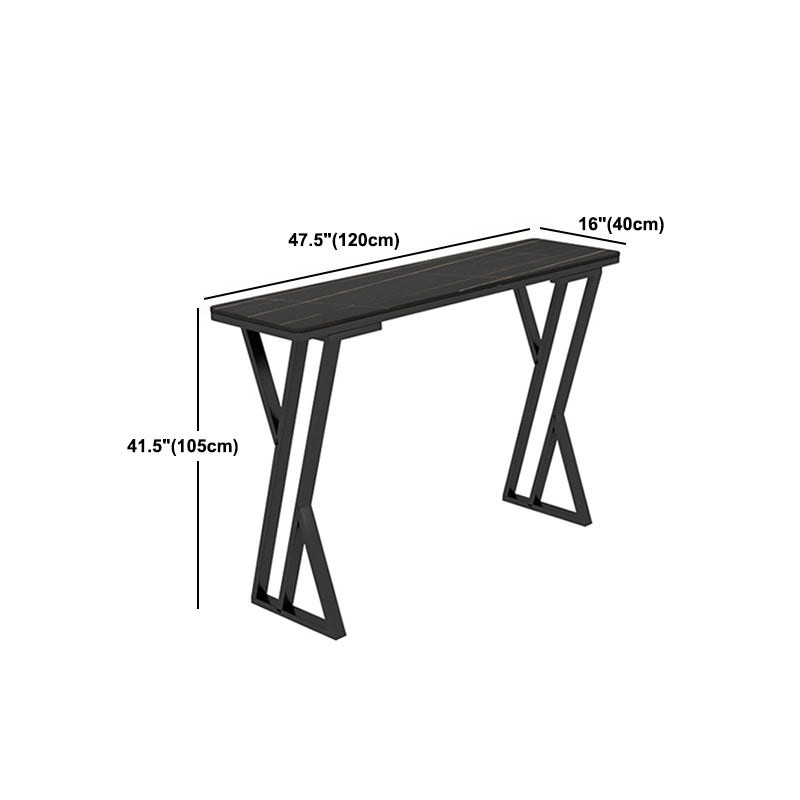 Stone Bar Dining Table Glam Rectangle Bar Table with Double Pedestal for Living Room