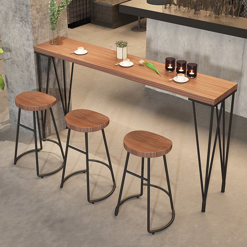 Pine Wood Bar Dining Table Modern Rectangle Bar Table with 4 Legs Pedestal for Dining Room