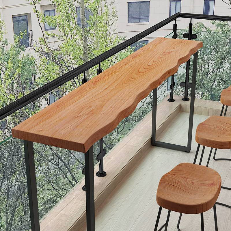 Pine Wood Bar Dining Table Modern Rectangle Bar Table with Sled Base for Balcony