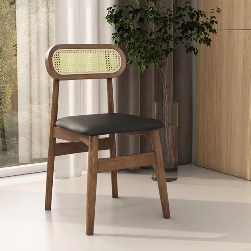 Rattan Dining Chairs Open Back Dining Side Furniture with Wood Legs in Matte Finish