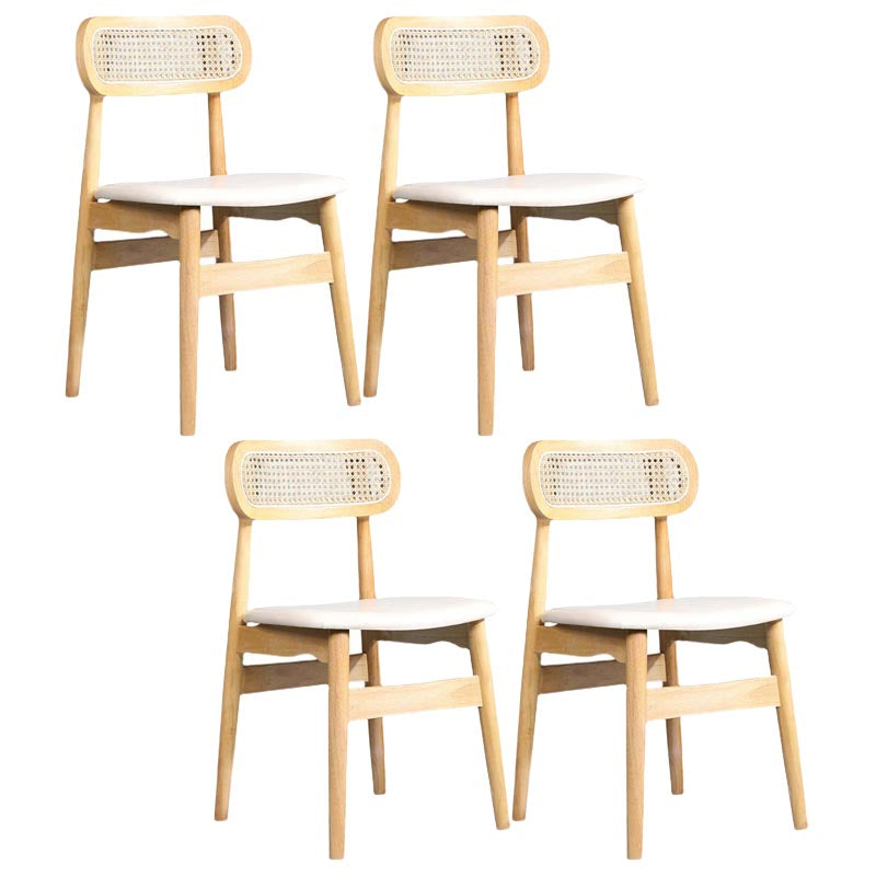 Rattan Dining Chairs Open Back Dining Side Furniture with Wood Legs in Matte Finish