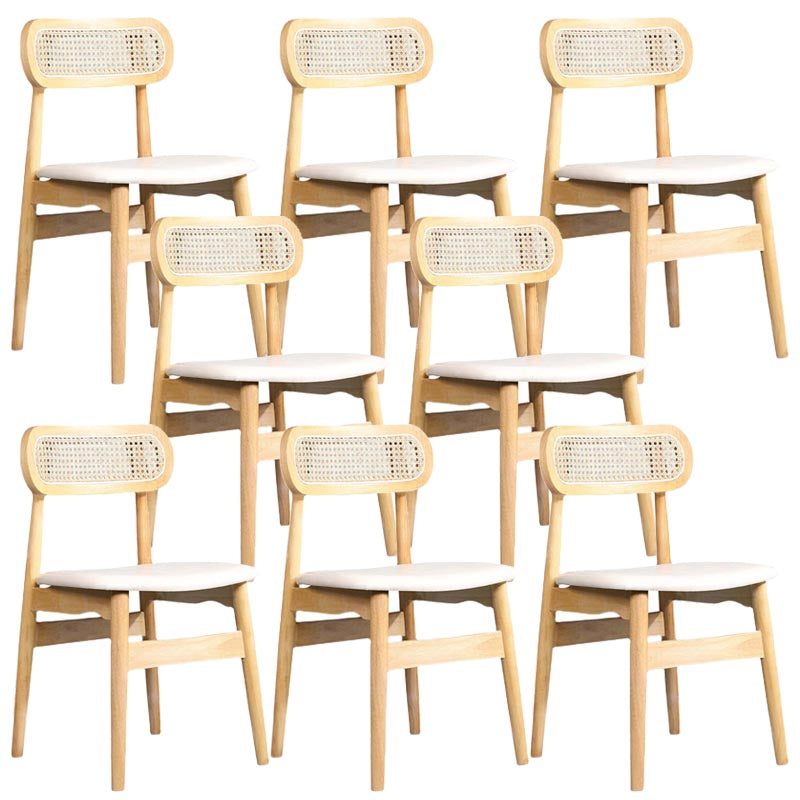 Rattan Dining Chairs Open Back Dining Side Furniture with Wood Legs in Matte Finish