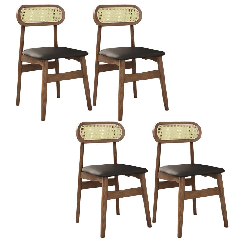 Rattan Dining Chairs Open Back Dining Side Furniture with Wood Legs in Matte Finish