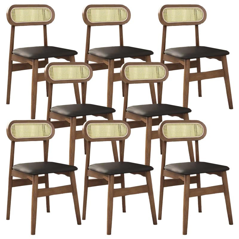 Rattan Dining Chairs Open Back Dining Side Furniture with Wood Legs in Matte Finish