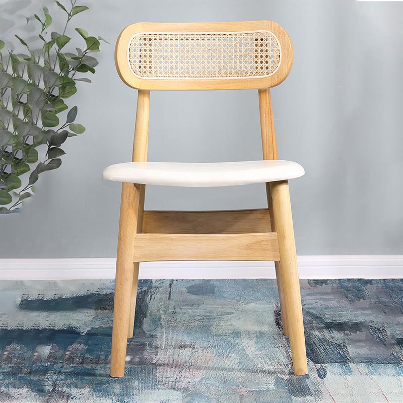 Rattan Dining Chairs Open Back Dining Side Furniture with Wood Legs in Matte Finish