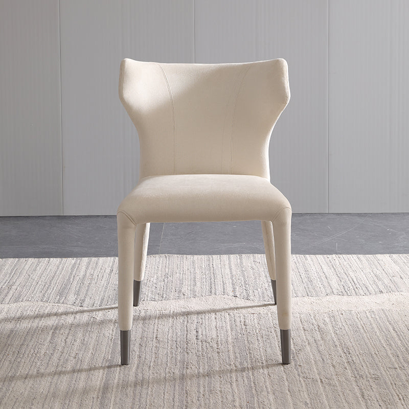 Glam Linen Dining Chair Wingback Side Chair with Steel Legs in Matte Finish