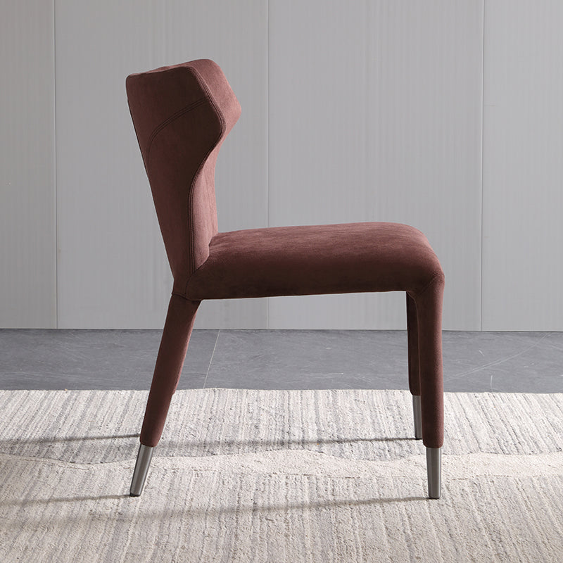 Glam Linen Dining Chair Wingback Side Chair with Steel Legs in Matte Finish