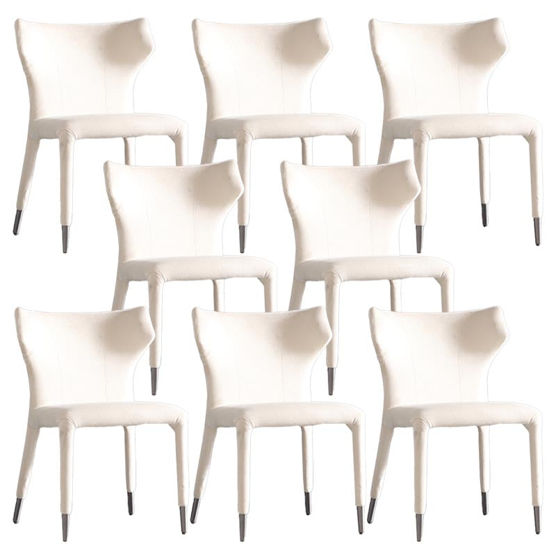 Glam Linen Dining Chair Wingback Side Chair with Steel Legs in Matte Finish