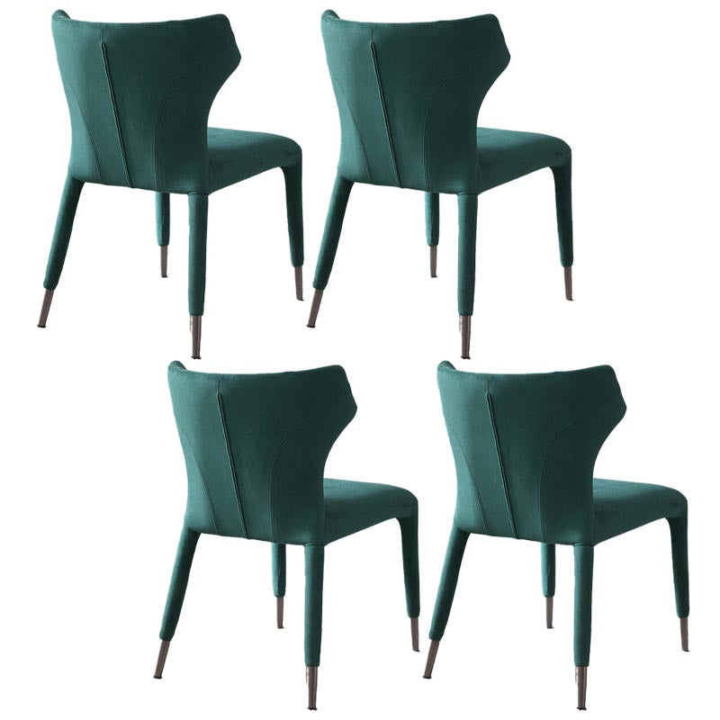 Glam Linen Dining Chair Wingback Side Chair with Steel Legs in Matte Finish