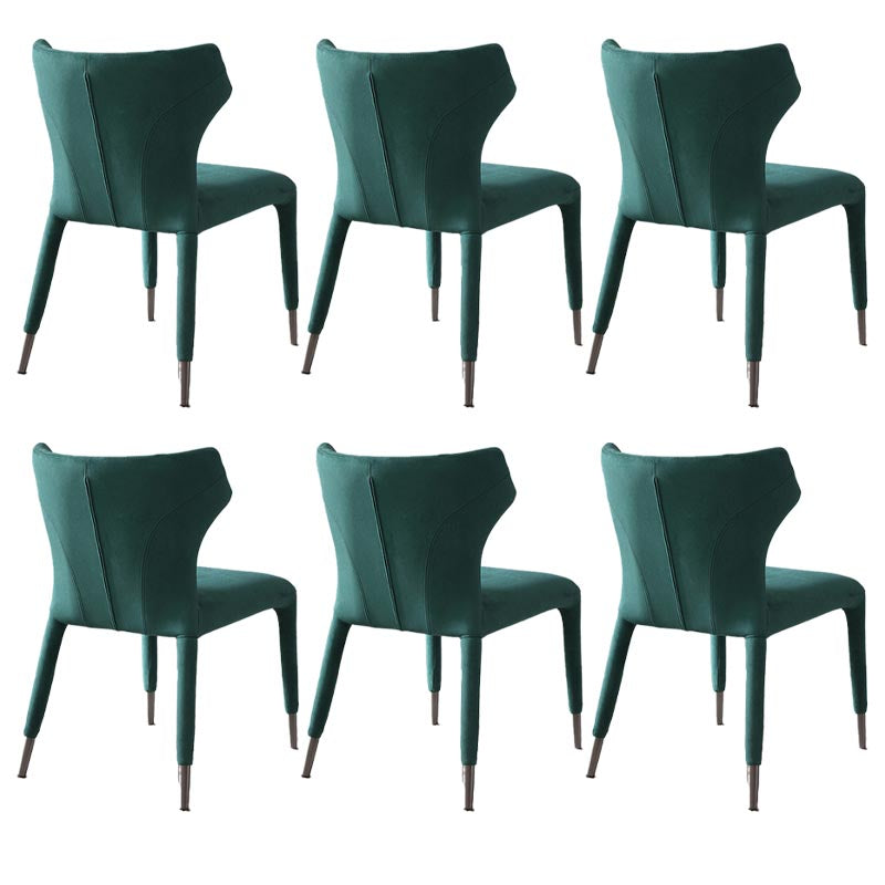 Glam Linen Dining Chair Wingback Side Chair with Steel Legs in Matte Finish