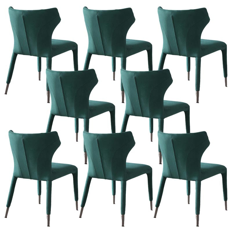 Glam Linen Dining Chair Wingback Side Chair with Steel Legs in Matte Finish