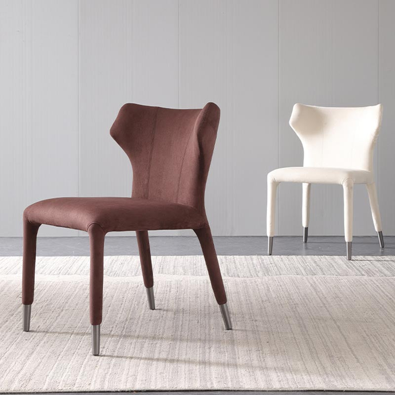 Glam Linen Dining Chair Wingback Side Chair with Steel Legs in Matte Finish