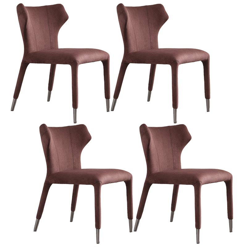 Glam Linen Dining Chair Wingback Side Chair with Steel Legs in Matte Finish