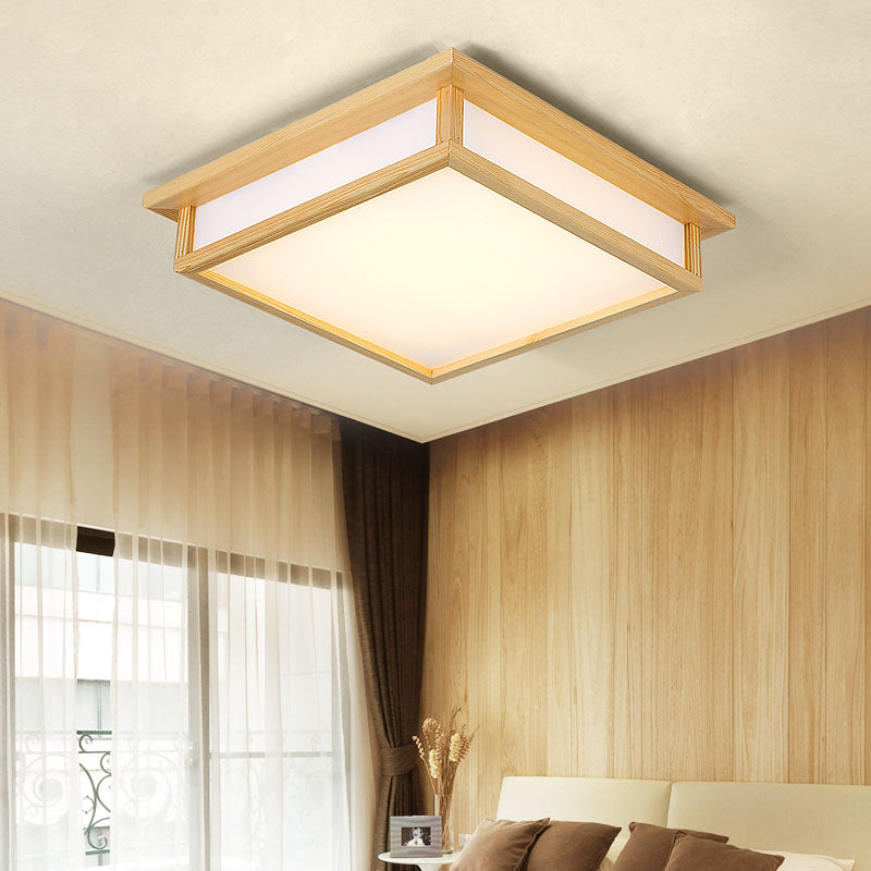 Minimalism Flush Mount Square LED Ceiling Light with Wood for Living Room