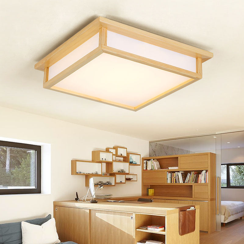 Minimalism Flush Mount Square LED Ceiling Light with Wood for Living Room