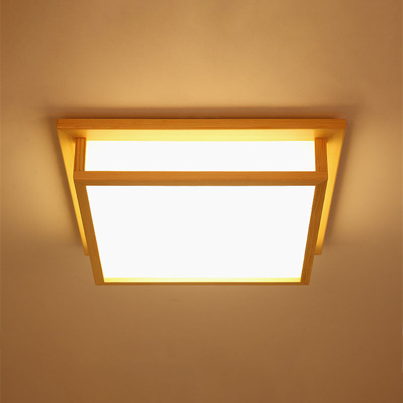 Minimalism Flush Mount Square LED Ceiling Light with Wood for Living Room