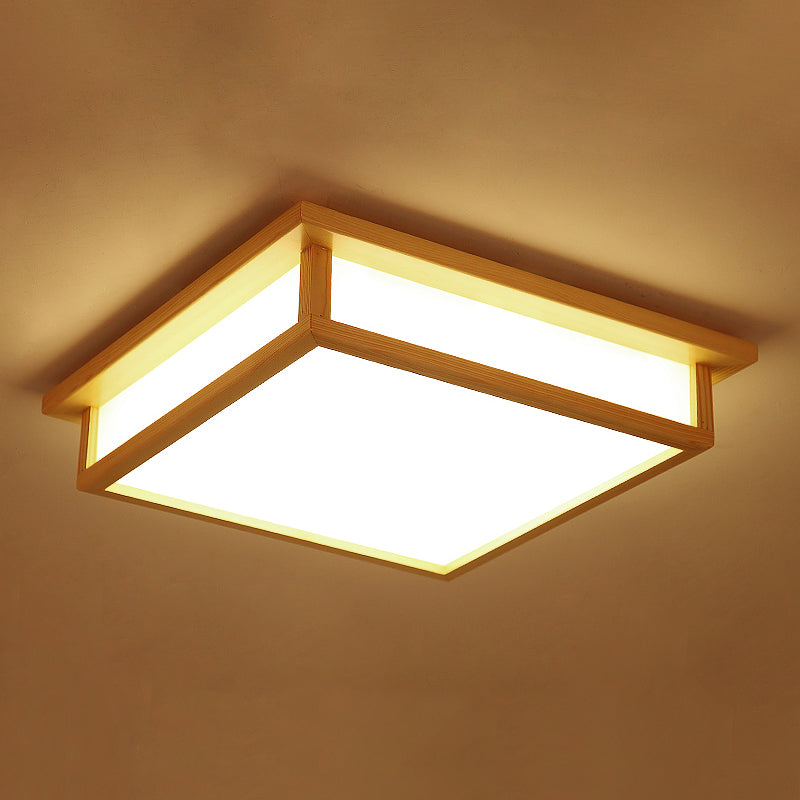 Minimalism Flush Mount Square LED Ceiling Light with Wood for Living Room