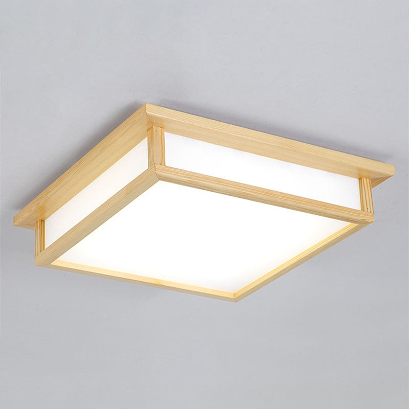 Minimalism Flush Mount Square LED Ceiling Light with Wood for Living Room