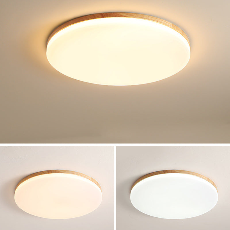 Wood Round Shape Flush Mount Light Modern 1-Light Flush Mount Ceiling Light in Brown