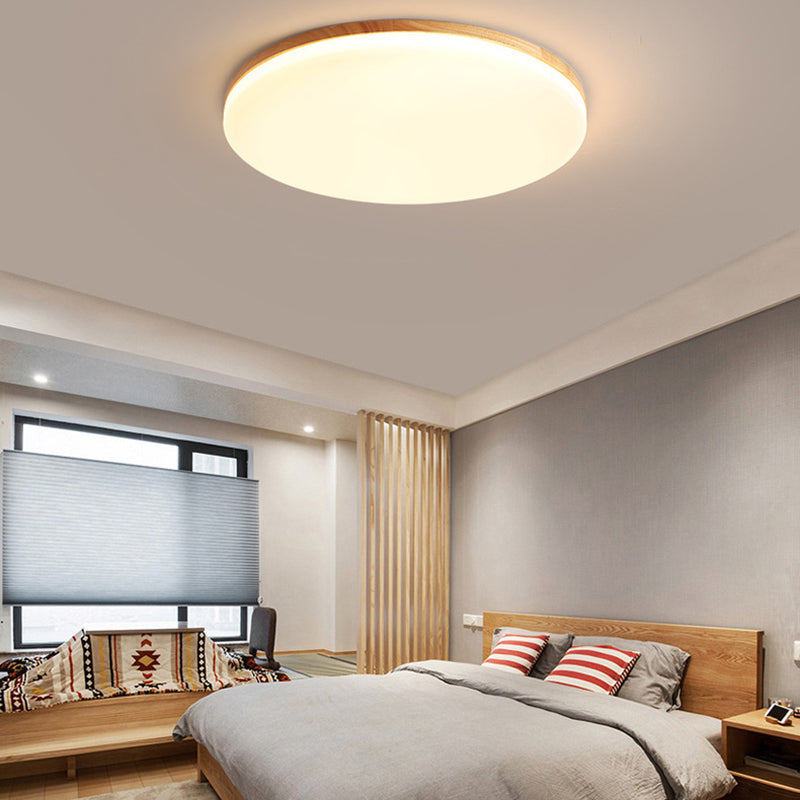 Wood Round Shape Flush Mount Light Modern 1-Light Flush Mount Ceiling Light in Brown