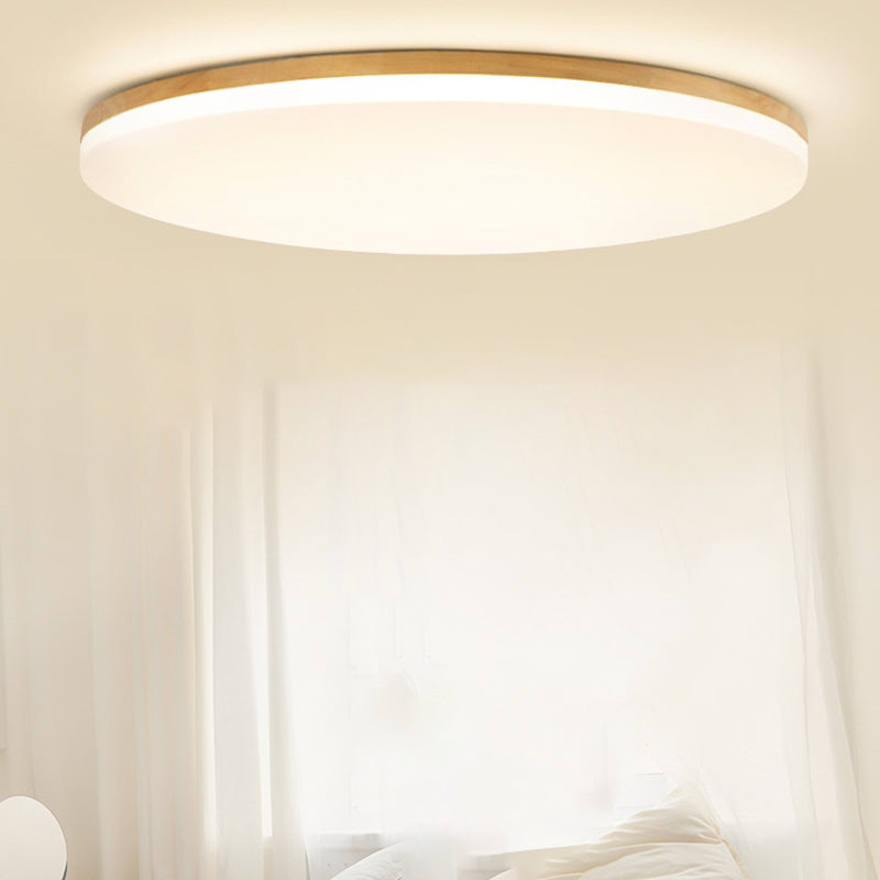 Wood Round Shape Flush Mount Light Modern 1-Light Flush Mount Ceiling Light in Brown