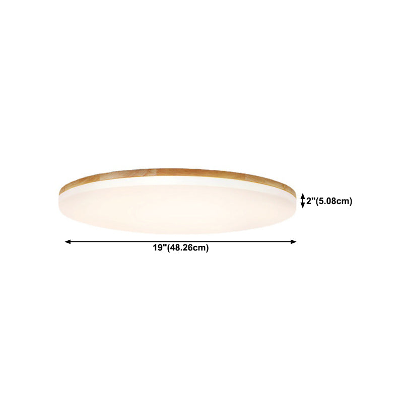 Wood Round Shape Flush Mount Light Modern 1-Light Flush Mount Ceiling Light in Brown