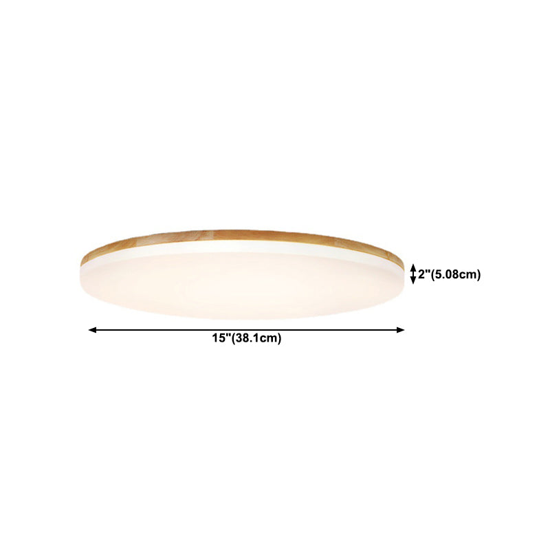 Wood Round Shape Flush Mount Light Modern 1-Light Flush Mount Ceiling Light in Brown