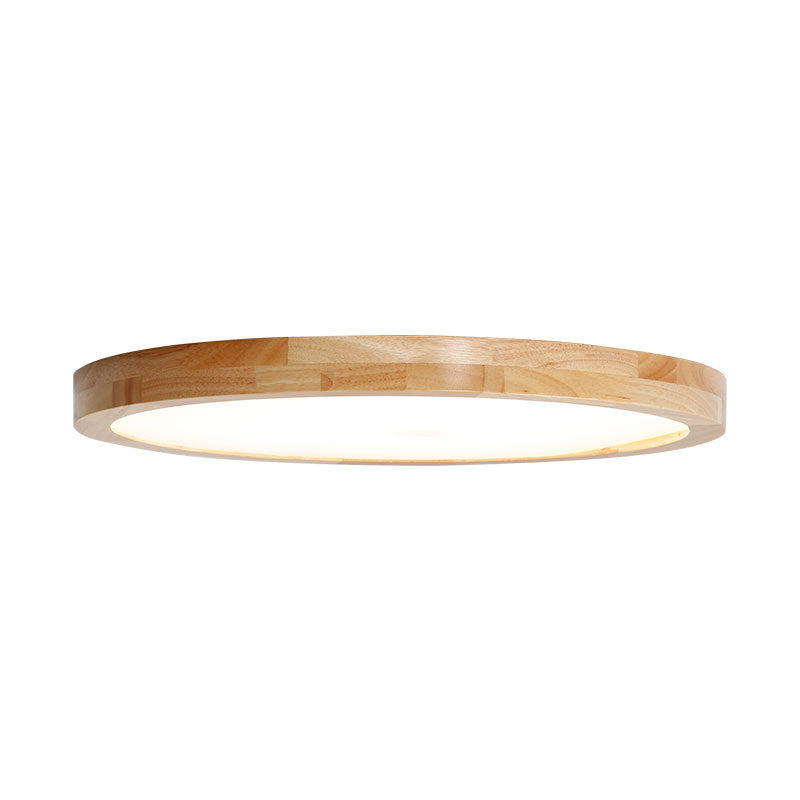 Round Shape Wood Flush Mount Light Modern 1 Light Flush Mount Ceiling Light in Brown