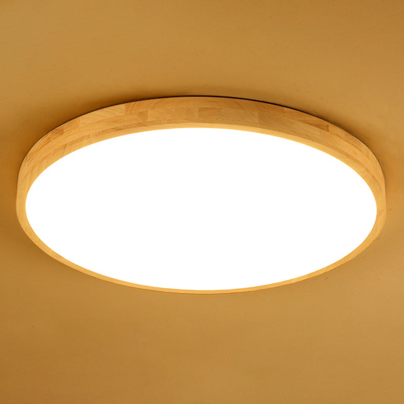 Round Shape Wood Flush Mount Light Modern 1 Light Flush Mount Ceiling Light in Brown