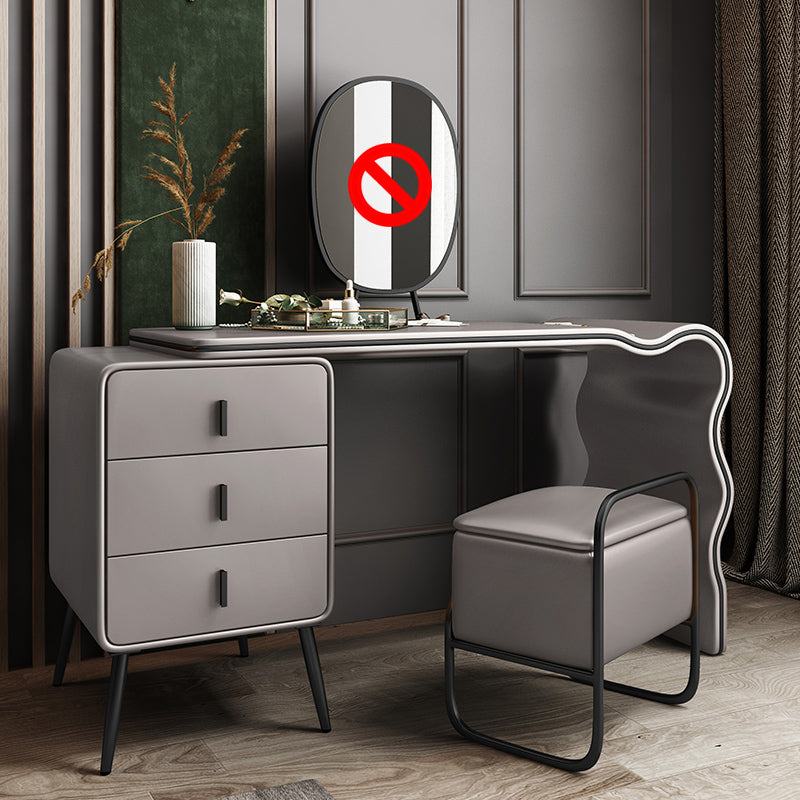 3 Drawers Make-up Vanity Set, 28.74" H Leather Vanity with Stool & Mirror