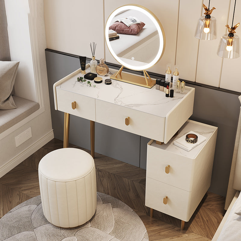 2/4-Drawer Vanity Makeup Table Set Vanity Stool - 15.57" D x 30.71" H Vanity White