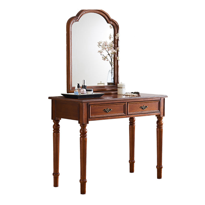 Solid Wood Vanity Desk, 2 Drawers With Mirror & Padded Stool, 29.92" H