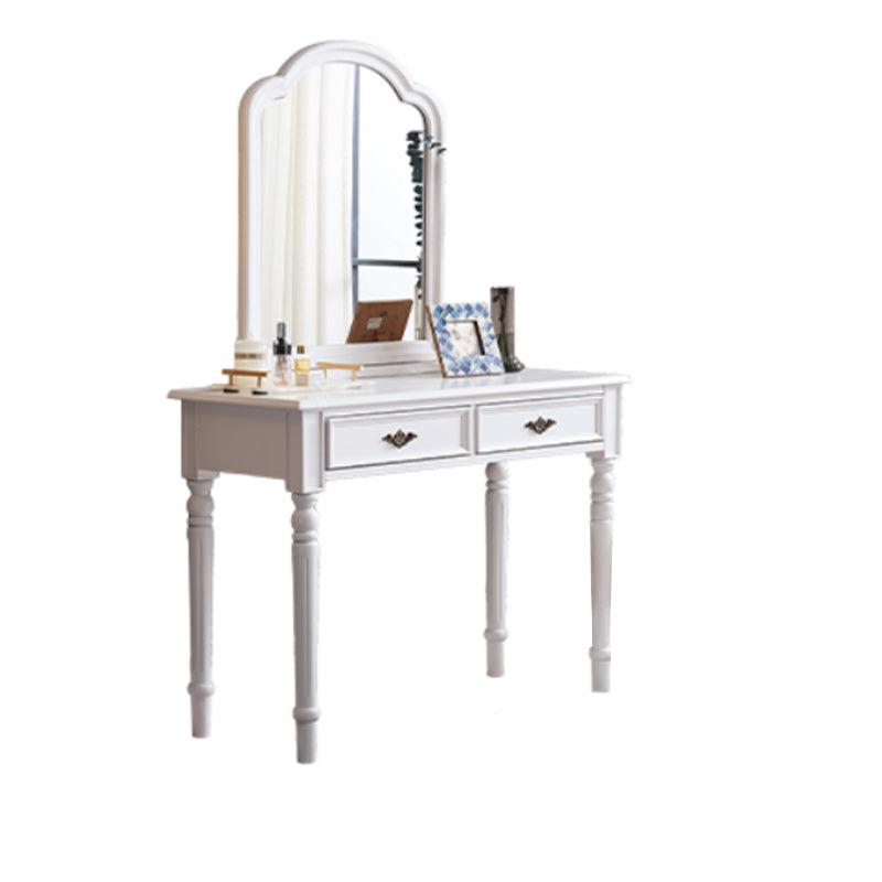 Solid Wood Vanity Desk, 2 Drawers With Mirror & Padded Stool, 29.92" H