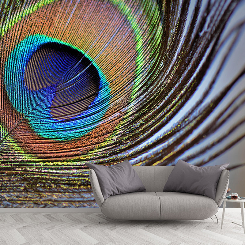 Decorative Wall Mural Peacock Feather Printed Sitting Room Wall Mural